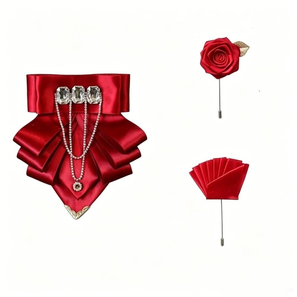 3 pcs/set Exaggerated Collar Bow Tie Brooch Set Rhinestone Wedding Accessory Set Wedding
