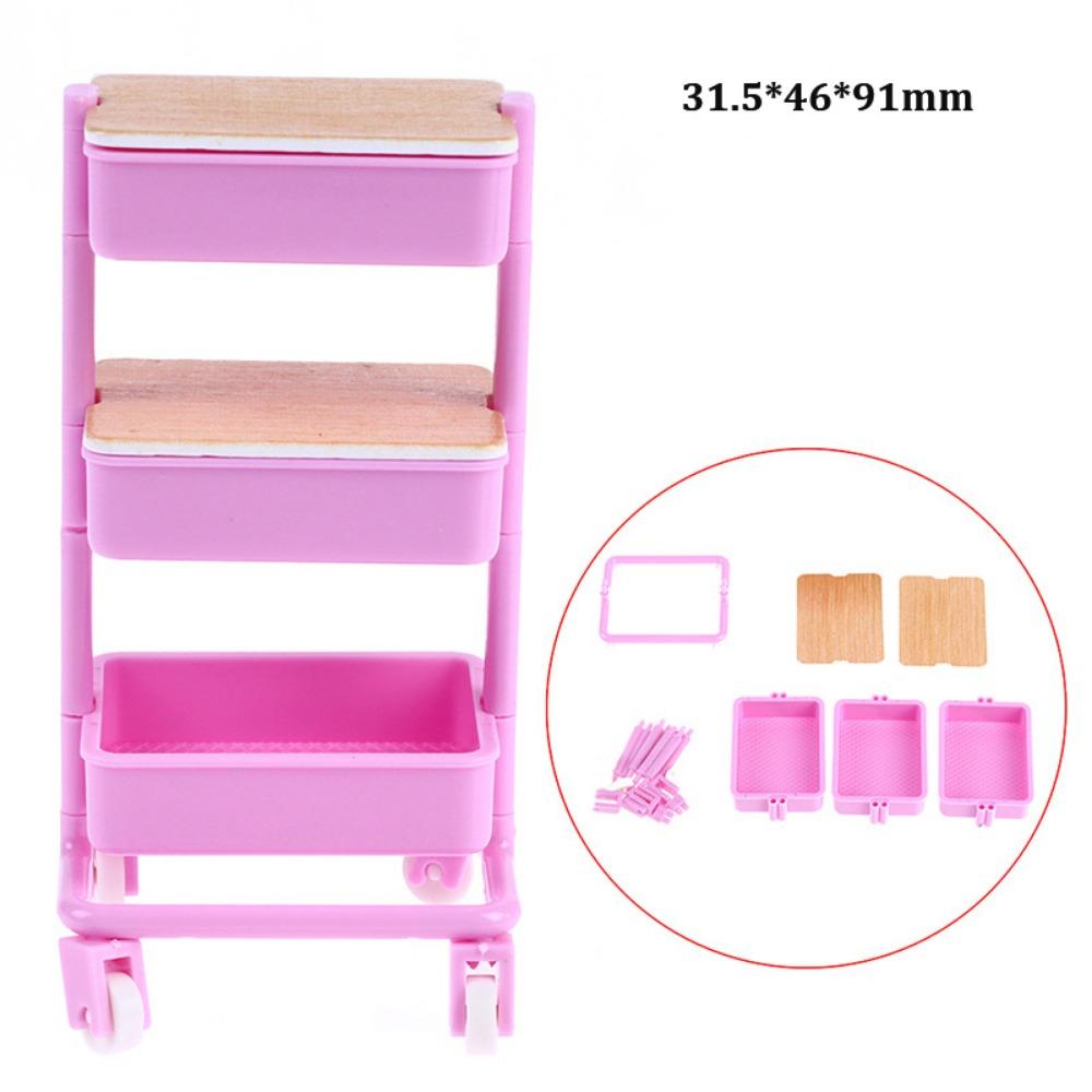 With Wheel 1:12 Dollhouse Trolley Plastic Storage Shelf Model  Kitchen Furniture Accessories