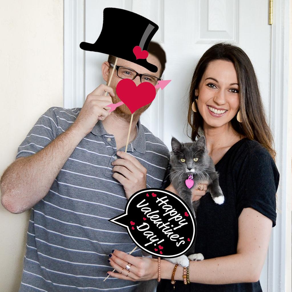 Valentine Day Photo Props Kit Photo Booth Party Supplies 25 Set Paper Cards Dot Glue Sticks