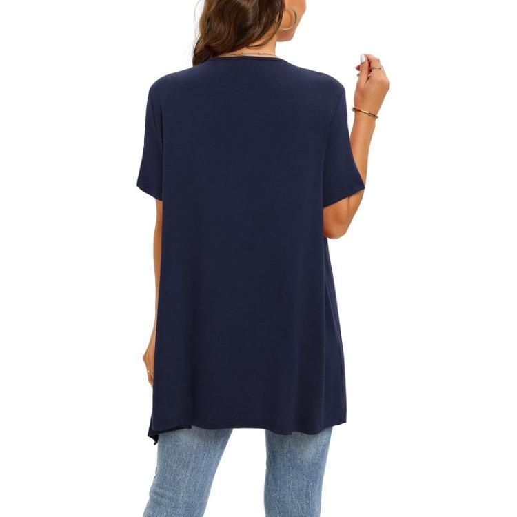 2023 Fashion Women Short Sleeve Cardigan Solid Color European American Style