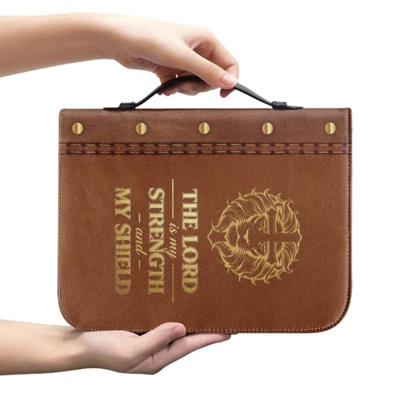Reading Carry Bible Cover with Handle, Book Case in PU Leather Look for Church Days, Travel Use, and Shelf Storage