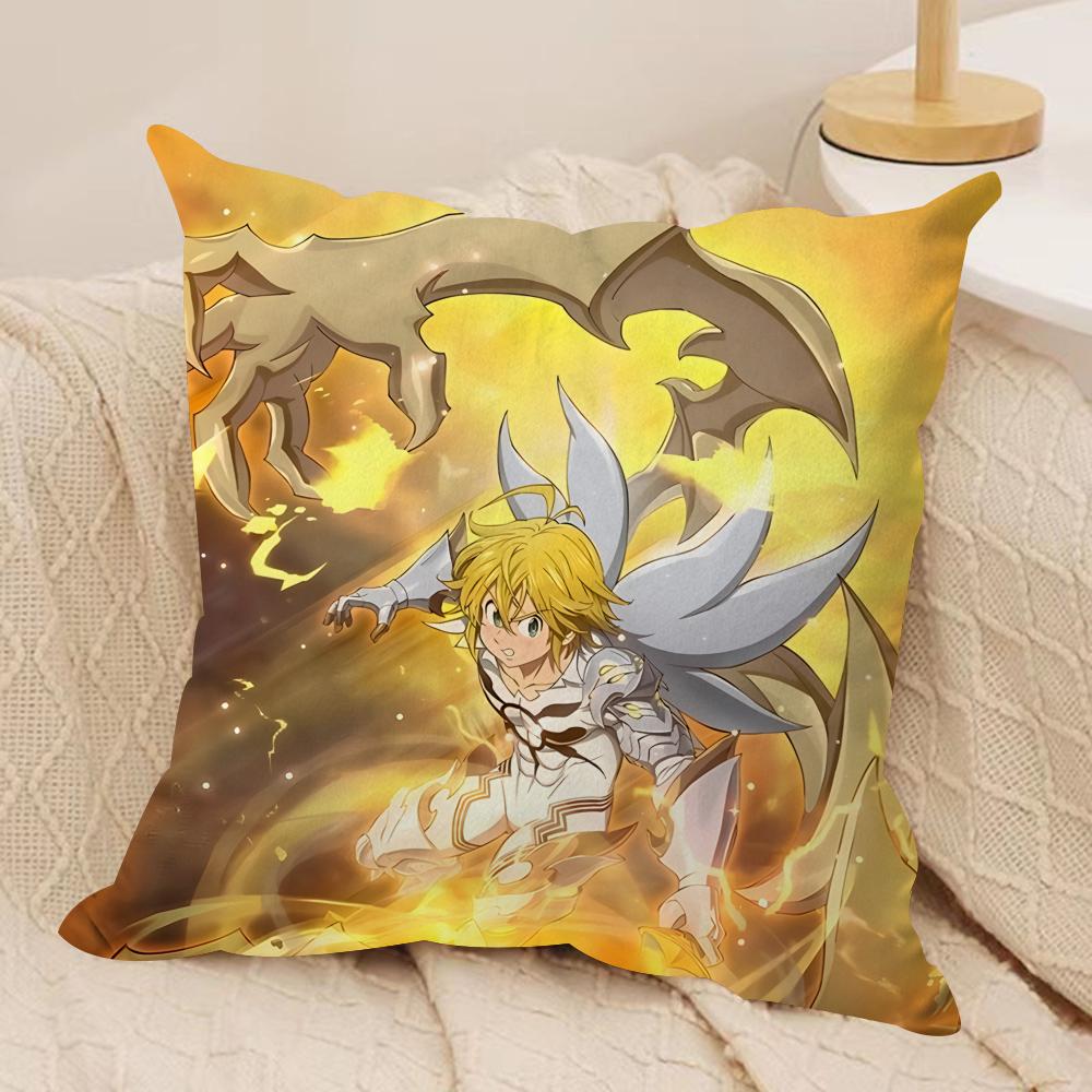 Anime 7 D-Deadly S-Sins Cushion Cover Silky Short Plush Invisible Zipper Dustproof Sofa Pillow Case For Home Decor