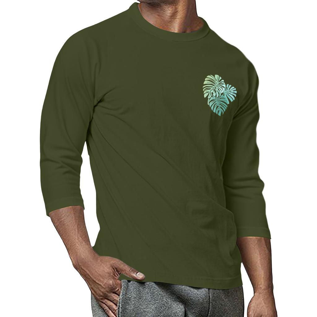 Men's Casual and Fashionable Printed Round-neck Three-quarter Sleeve Top T-shirt