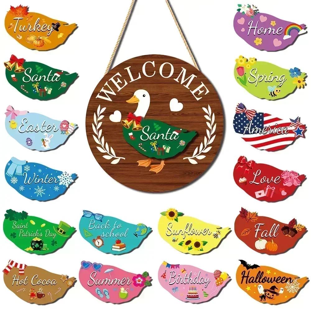 Праздничное украшение двери Гусь Приветственный знак Праздничное украшение крыльца Сменный приветственный знак для праздников Праздничное украшение