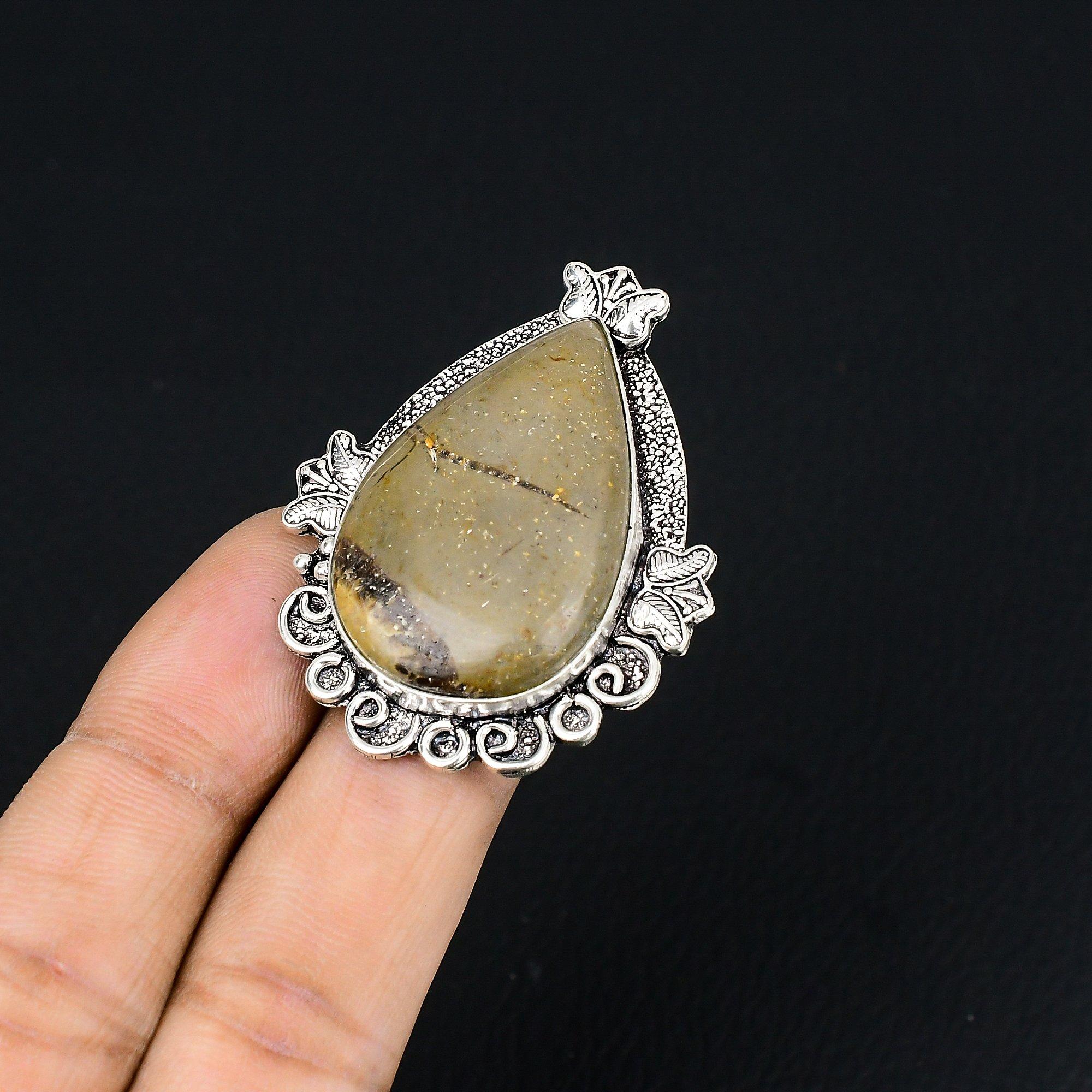 Wedding Gift For Her 925 Silver Natural Septarian Gemstone Statement Ring Size 6 6