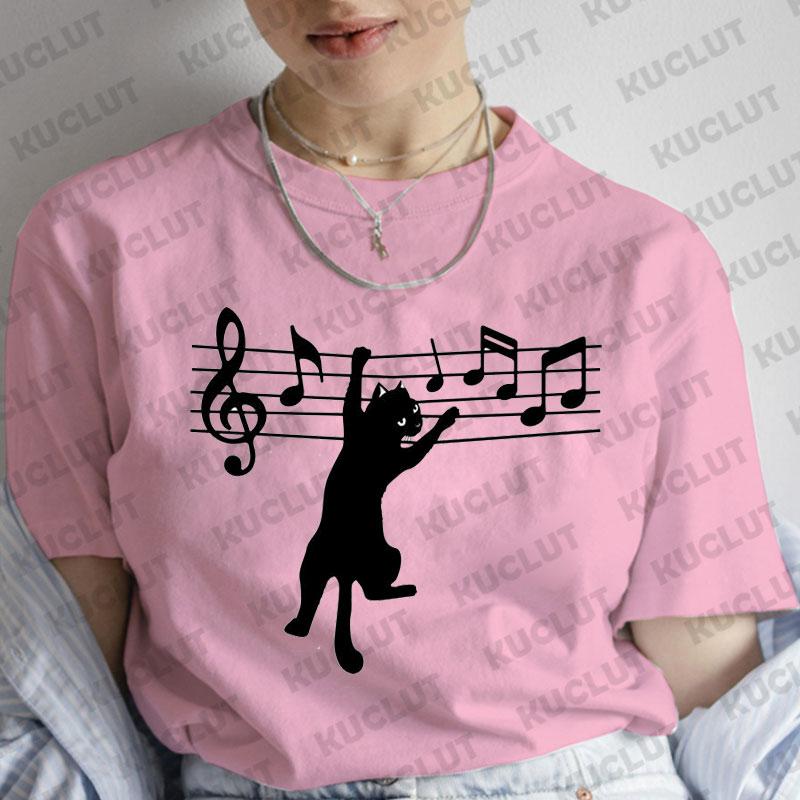 T-Shirt für Damen Schwarze Katzen Print Mode T-Shirt Lässig Rundhals Kurzarm Streetwear Damen T-Shirt Vintage Tee Oberteile
