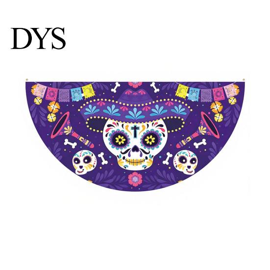 Colorful Cemetery Memorial Flag Day of The Dead Skull Bunting Banner, Marigold Print Fiesta Yard Sign Hanging Flag, Sugar Outdoor Party Decor