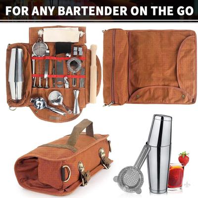 Bärbar Bartender Väska Resa Canvas Barkit Väska Stor Kapacitet Flera Fack Bärväska för Barverktyg
