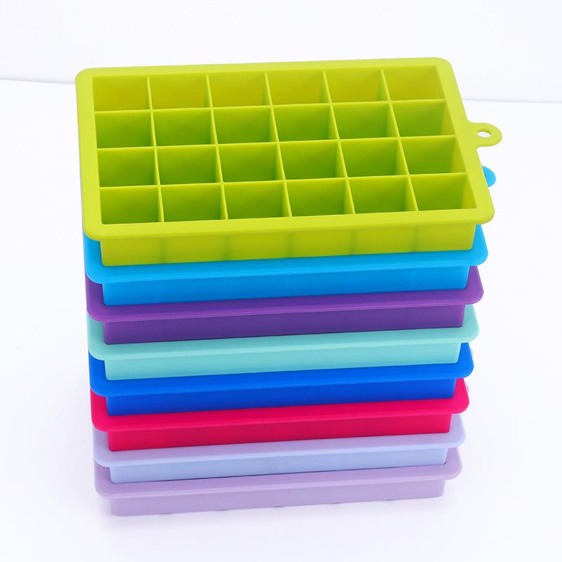 Silicone Ice Cube Tray with Lid, 24 Square Holes for Baby Food, Fruit Puree, Cheese, or Jelly Mold.