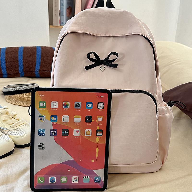 Simple Bow Decoration Backpack Cute Casual Large Capacity Multi Pocket Backpack Student Backpack Fashionable Women's Backpack