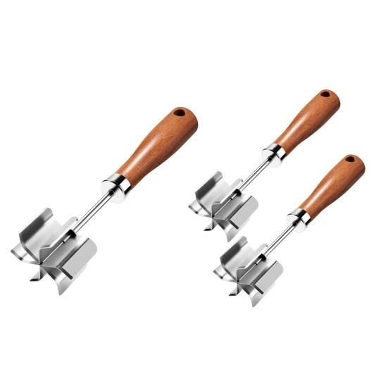 Köttfördelare i rostfritt stål med 6 vassa blad Trähandtag Nötfärsmaskare för hamburgare Potatis Grönsaksmos Lätt att rengöra Köksredskap