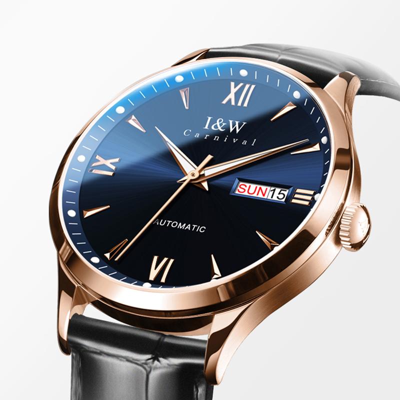 IW Rose Gold Blue Men's Watches Trend Fashion Fine Steel Original Automatic Mechanical Watch for Man MIYOTA Movement Calendar