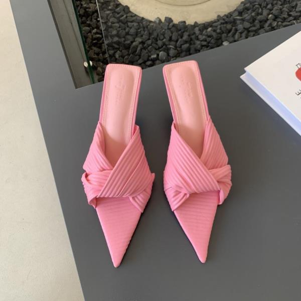 Fashion Thin Heels High-Heeled Shoes Lady Low Candy Colors Slippers Women Summer Slides Pointed Toe Pantofle Fashion 2025 Luxury Rome Sc