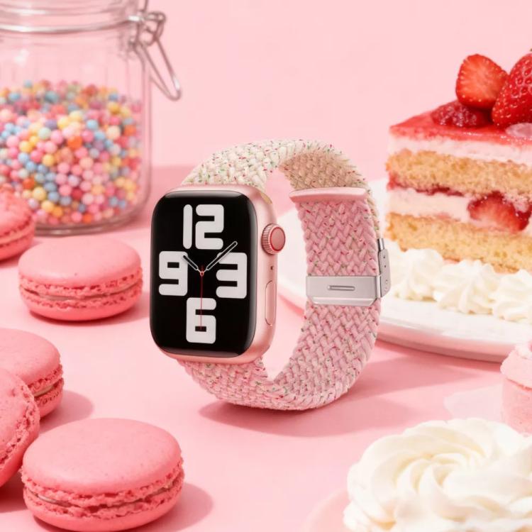 Bracelet de montre tressé en nylon avec boucle et détails de couture, Bracelet de rechange réglable pour Apple Watch 38‑49 mm