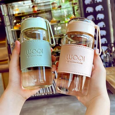340ML 480ML Portable Cute Heat Resistant Glass Bottle For Drink Cold  Water Juice Tea With Screw Lid Filter Net Easy To Carry