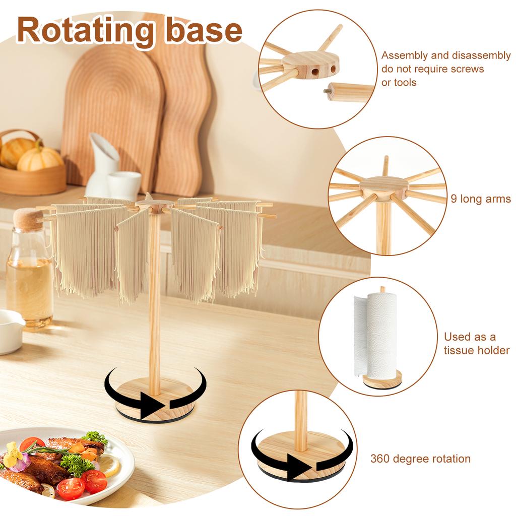 Rotary Pasta Drying Rack Wood Collapsible Detachable Kitchen Stand Dryer Tools Easy Installation Pasta Hanging Rack Portable