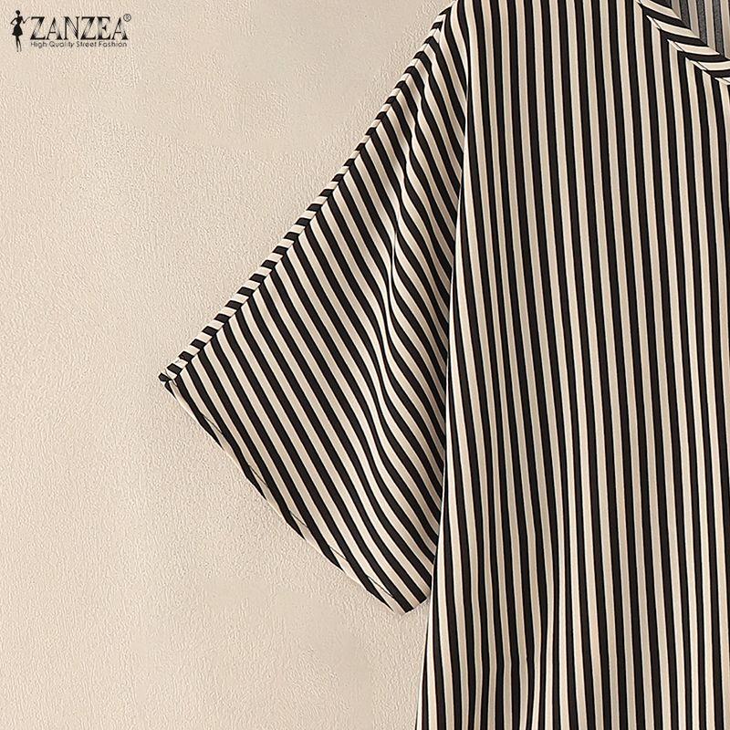ZANZEA Women Casual Round Neck Stripe Print Loose Half Sleeve Blouse