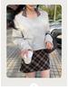 2025 New Women's Grey Knit Long Sleeve Loose Slimming Top