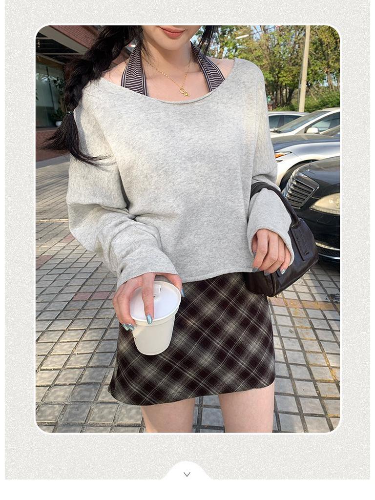 2025 New Women's Grey Knit Long Sleeve Loose Slimming Top