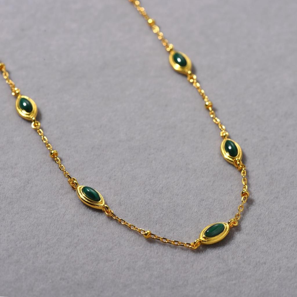 Summer Lava Gemstone Malachite Minimal Clavicle Chain Lucky Guardian Necklace Niche Accessories Stacked Necklace