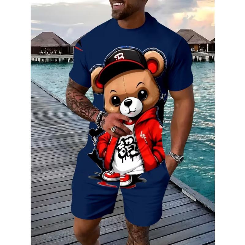 Urban street fashion trend men's round neck short sleeved shorts set, outdoor simple casual and comfortable