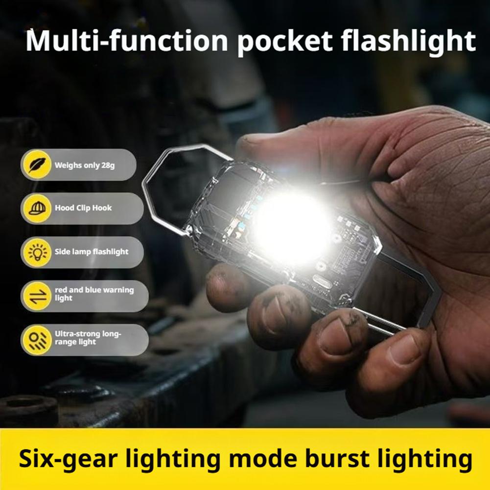Portable LED Flashlight with Waistband Keychain Clip - Multifunctional, 5-50H Battery Life, Red Blue Warning Lights, Solve Short