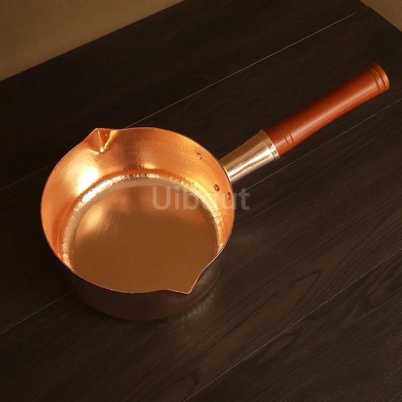 Small copper small oil pot Wooden handle snow pan Electromagnetic gas-fired Western food Copper pot Pure red copper milk pot