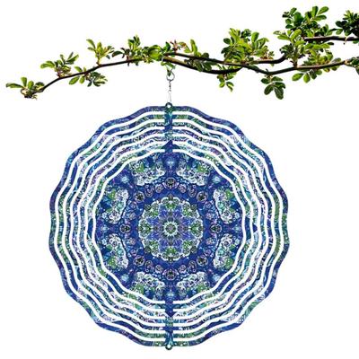 10 Zoll Hängender Windspinner mit Mandala-Kunstdesign 360 Grad Drehhaken für Gartenhof Frühlings-Sommer-Dekor Geschenk
