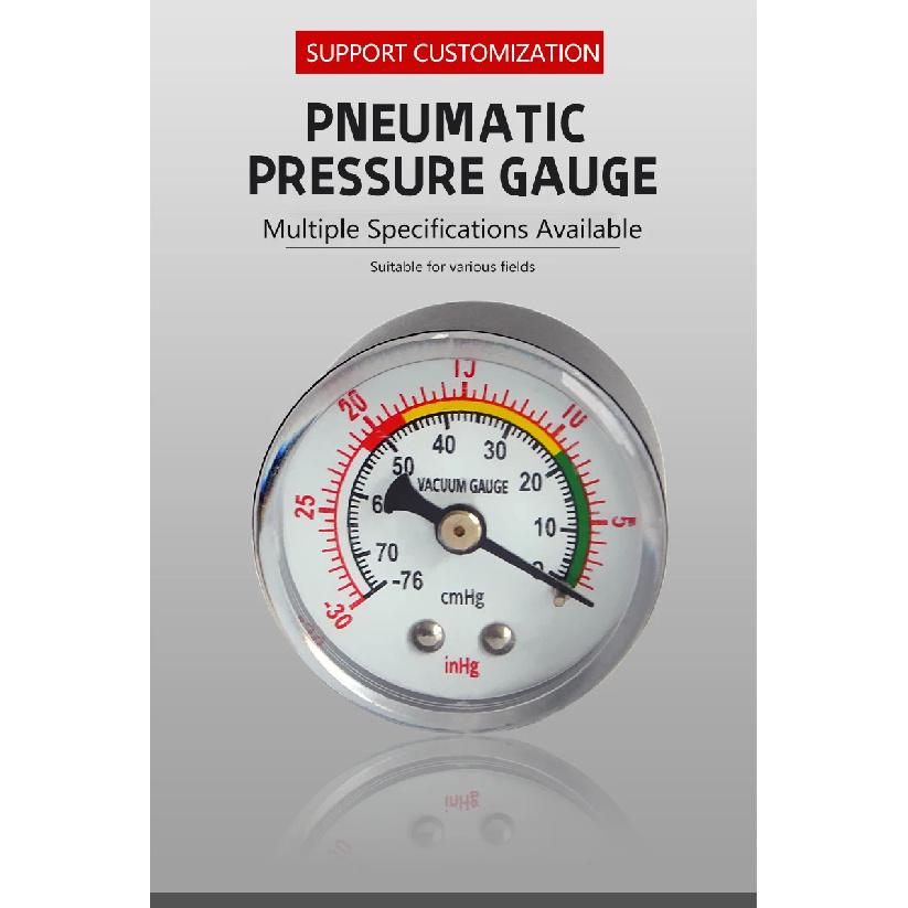 Negative Pressure Gauges, 1/8 NPT Brass Back Mount, -30 InHg To 0 Industrial Vacuum Pressure