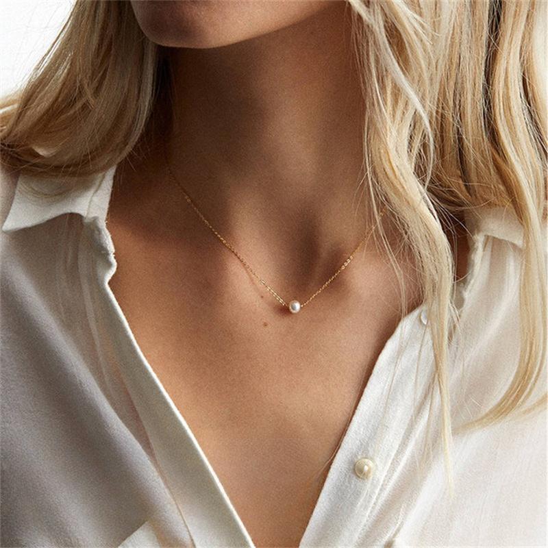 Fashion Trends Stainless Steel Choke Ring Imitation Pearl Necklace Women's Gold Layered Chain Necklace Jewelry