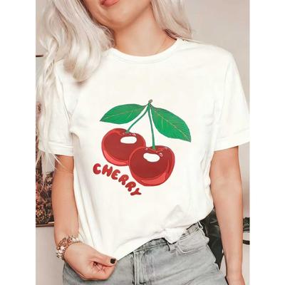 Übergroßes T-Shirt Schwarzer Kirschdruck und Text Freizeitkleidung