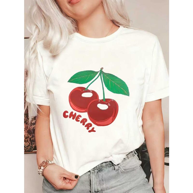 

Oversized T Shirt Black Cherry Print And Text Casual Wear XXXXL белый