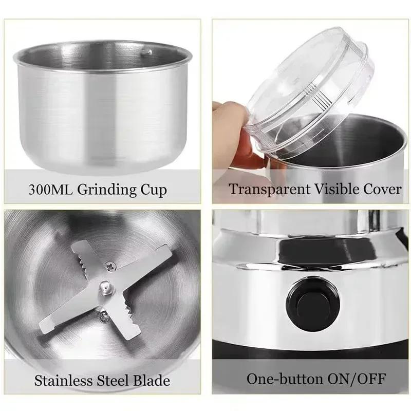 150W Electric Coffee Grinder, Ultra-fine Powder Mill Dry Wet Multi-function Stainless Steel Crusher for Kitchen Spices Nuts