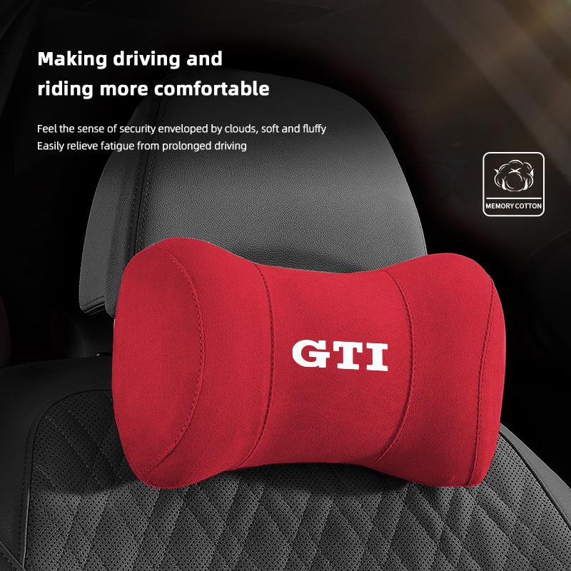 Suede Headrest Car Breathable Memory Foam Neck Pillow For VW Jetta Golf Passat Polo CC Tiguan Arteon Touareg Taigo Caddy Hub Cap EF1