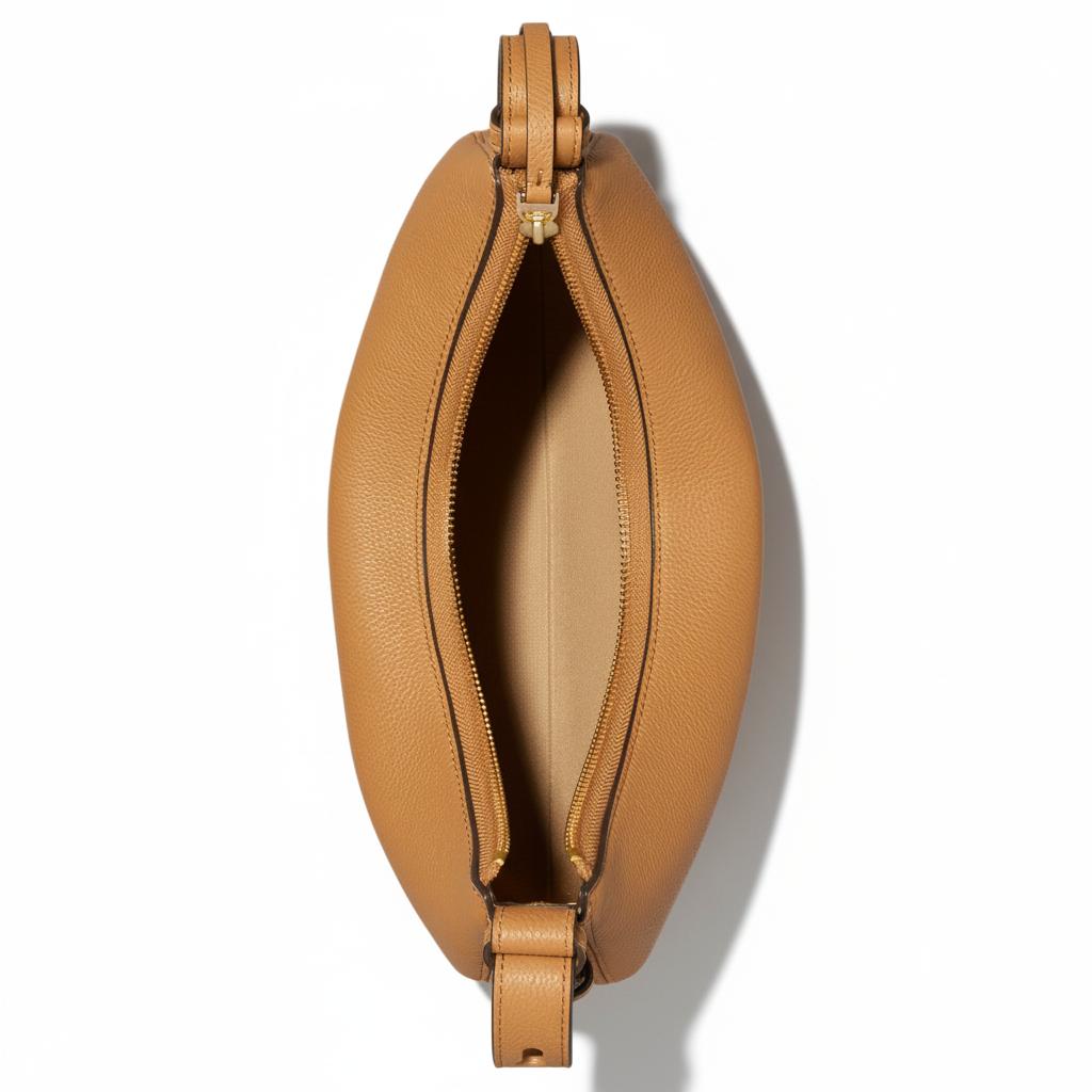 Tory Burch Romy Zipper Closure Adjustable Shoulder Strap Leather Crescent Bag Women Shoulder Bag Tiramisu 178677-227