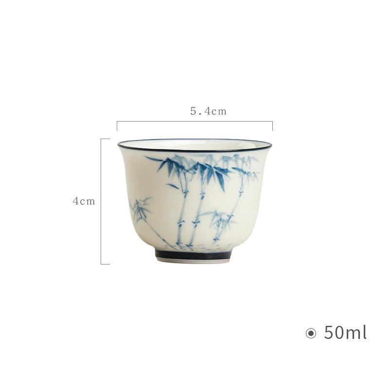 120ml Hand-painted Bamboo Gaiwan High White Porcelain Blue and White Chinese Small Tea Bowl