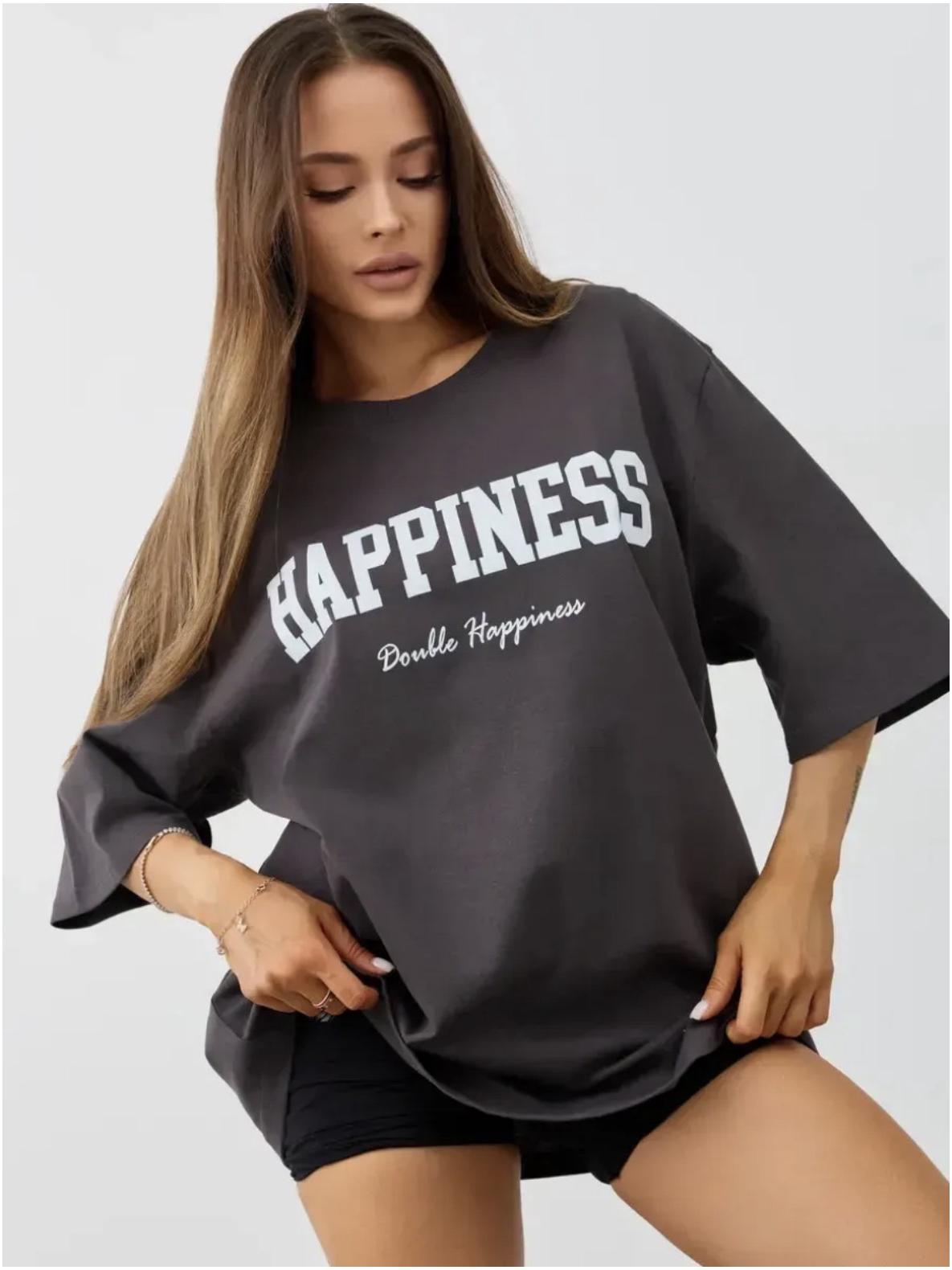 100% Cotton Short Sleeve T-Shirt with Stylish Letter Print for Couples Small темно-серого