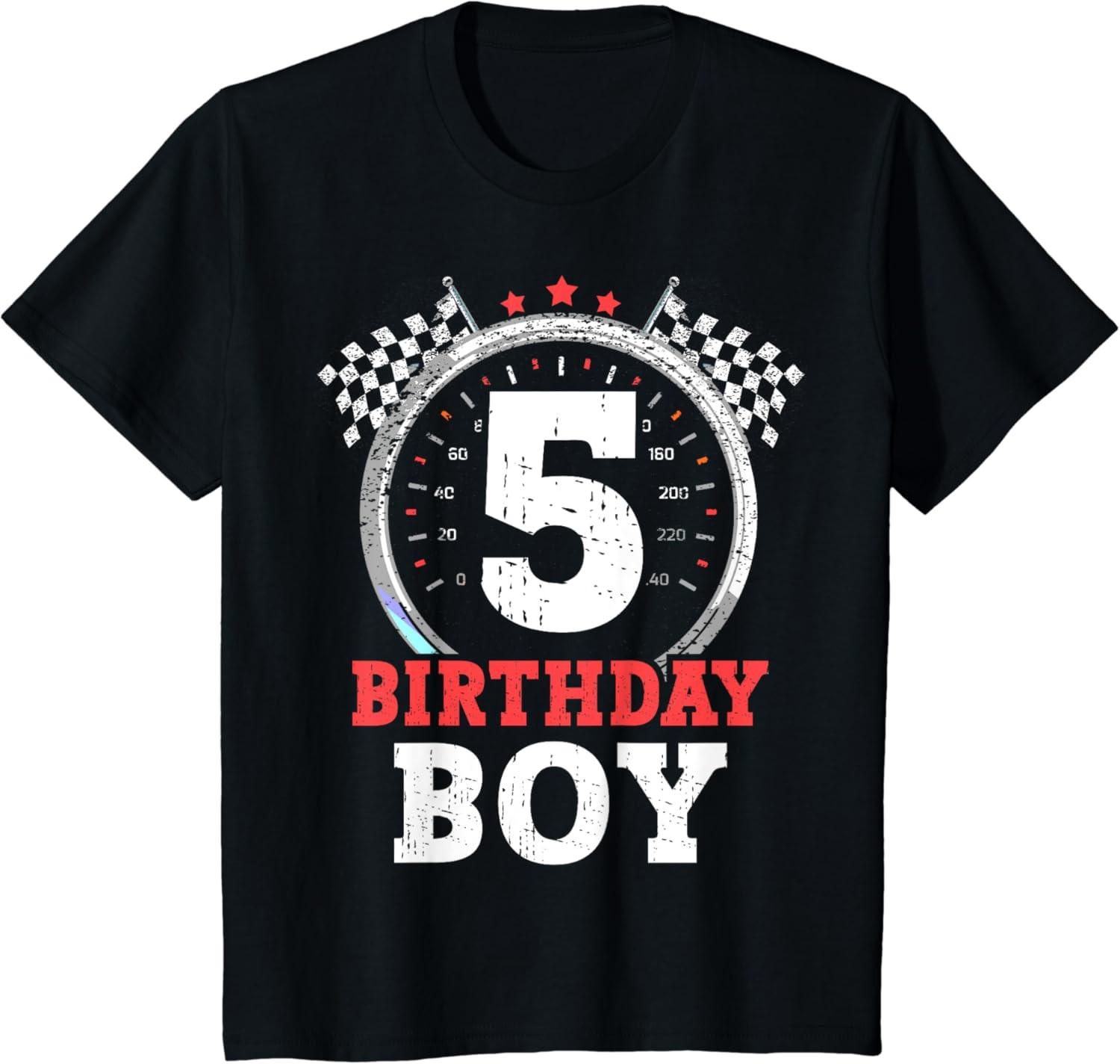 Kids 5th Birthday Boy 5 Fifth Race Car Birthday Racing Car Flag T-Shirt XXL