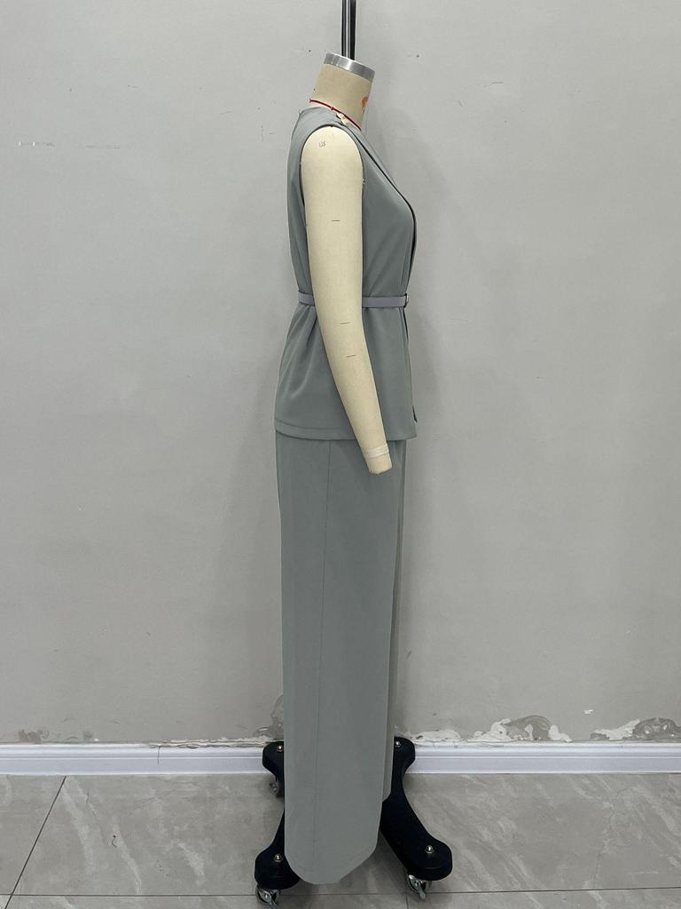 European & American Solid Color Sleeveless Top and High Waist Wide-Leg Pants Two-Piece Women's Set