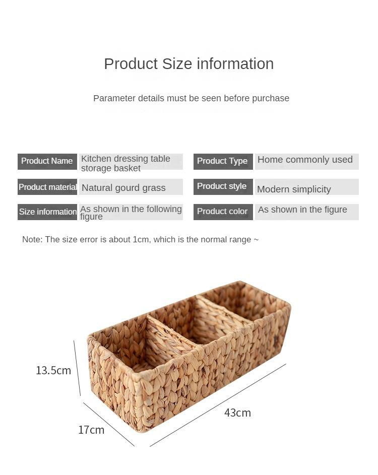 Multi Functional Straw Woven Storage Basket Kitchen Livingroom Organizing Storage Basket Desktop Decoration 3 Grids Woven Basket