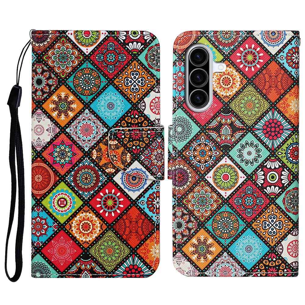 For Samsung Galaxy A37 5G Case Pattern Printing Protective Leather Folio Phone Cover with Wrist Strap