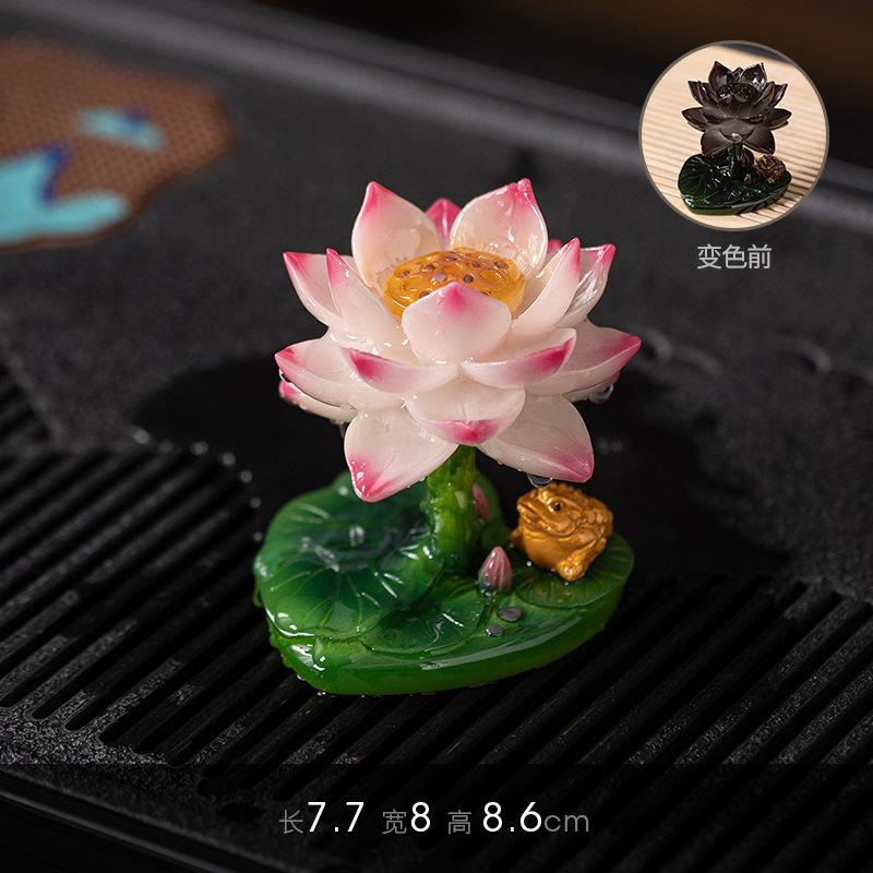 Color Changing Tea Pet Lotus Frog Figure Handmade Clay Ceramic Decor for Tea Table Office Desk Gift Zen Home Ornament