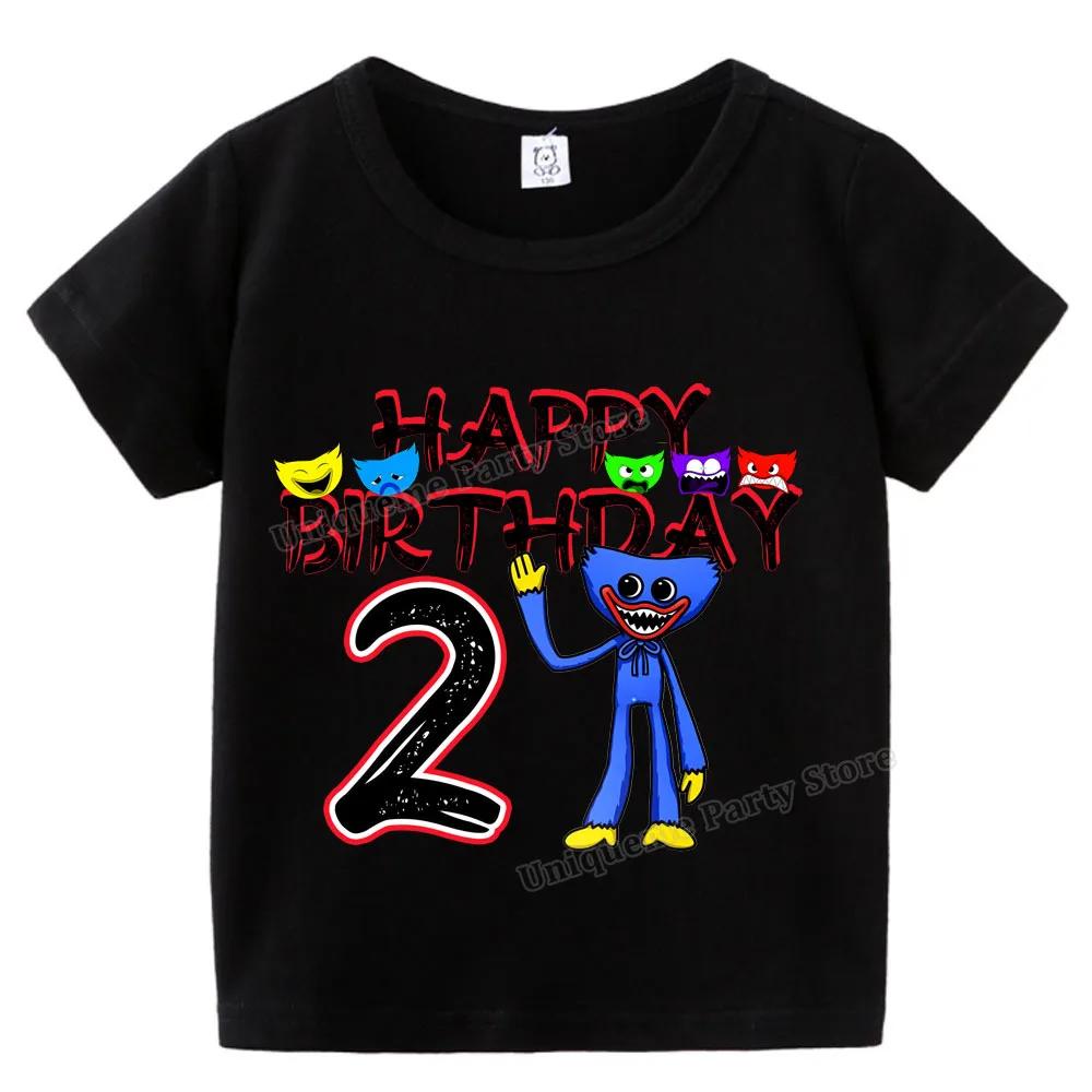 H-wuggys Kids Number T Shirt Poppys Playing Time Birthday Tees Shirt Cartoon Anime Game Boy Girl Clothes Summer Baby Cotton Tops