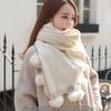Oversized Rabbit Fur Pom Pom Scarf Solid Color Oversized Pashmina Poncho  Outdoor Wear