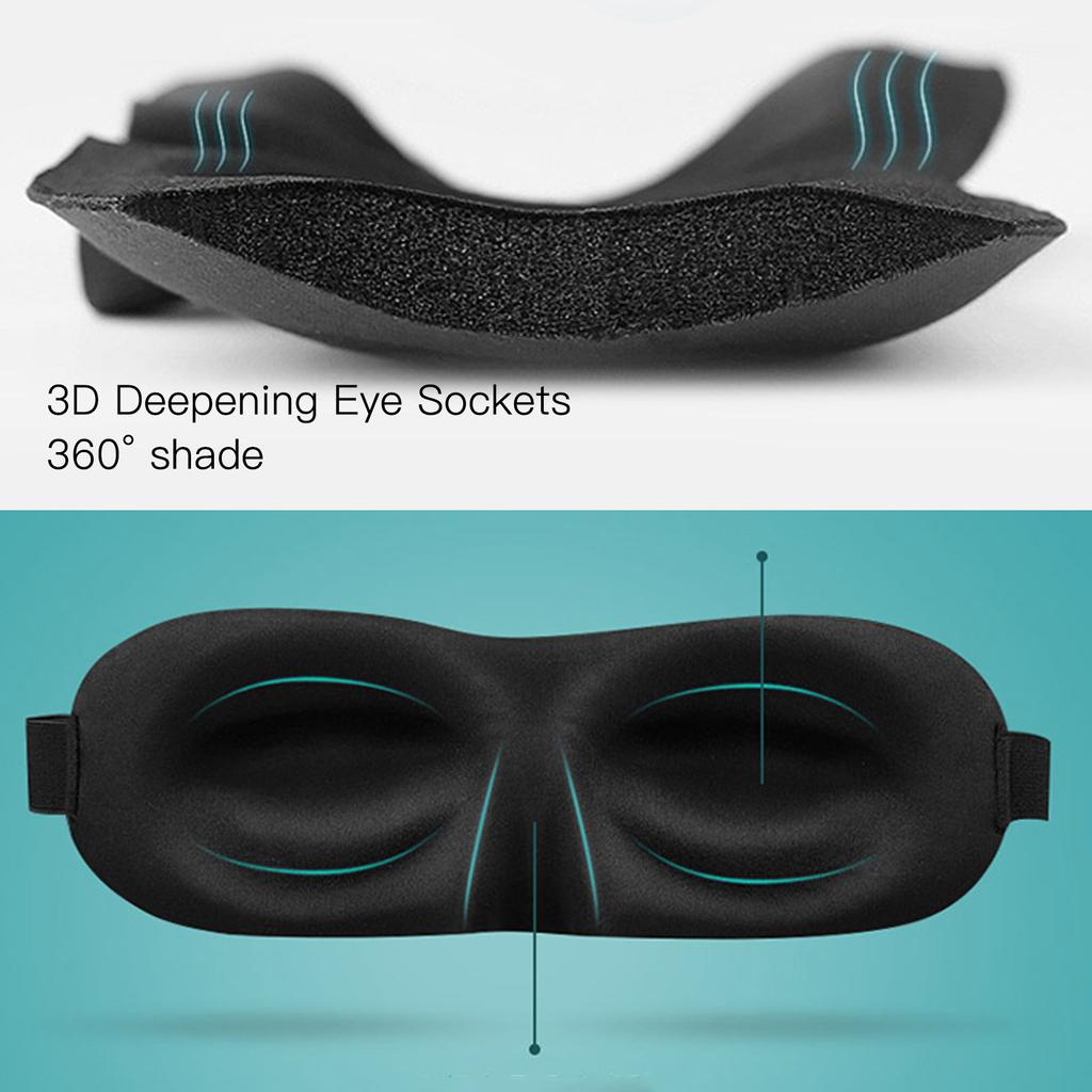 Augenabdeckung Lichtblockierend Atmungsaktiv Verstellbar Weich 3D Schlaf-Augenpolster für Männer Frauen Schwarz