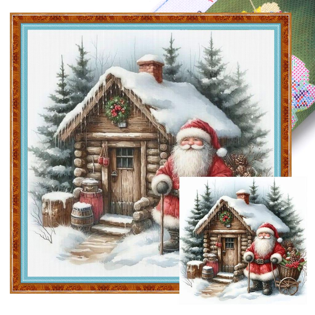 Christmas House Printed Cross Stitch Kit 45x45cm DIY 11CT Embroidery Craft Set