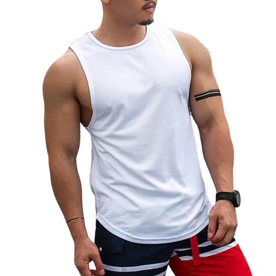 Gilet Uomo Elastico Traspirante Taglio 3D alla Moda Colore Unico Ampio Bodybuilding Streetwear