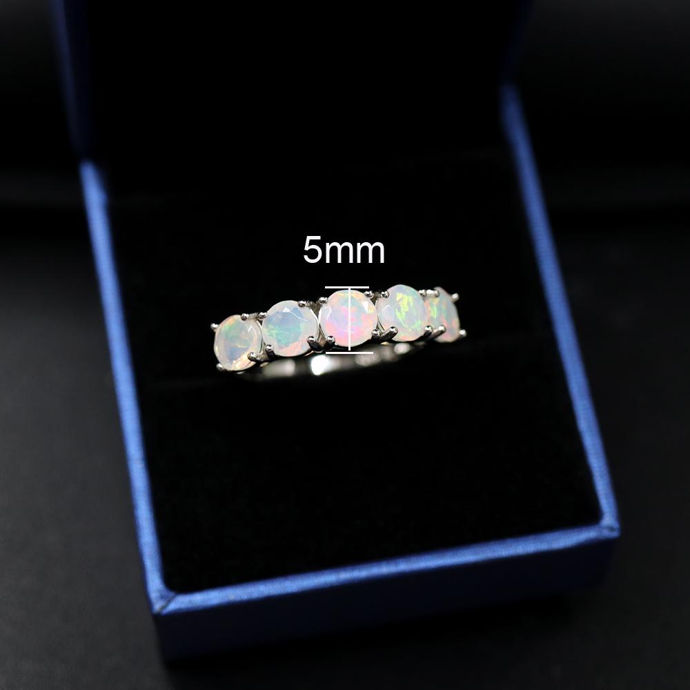 925 Sterling Silver Ring Natural Opal Rd 5.0mm 5 Pcs 2ct Gemstone Classic Simple Ring for Women Nice Gift