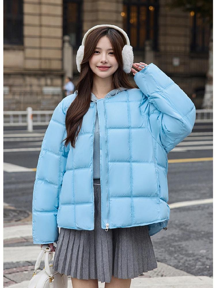Round Neck Square Quilting Down Jacket Women's Loose Plus Size Outwear