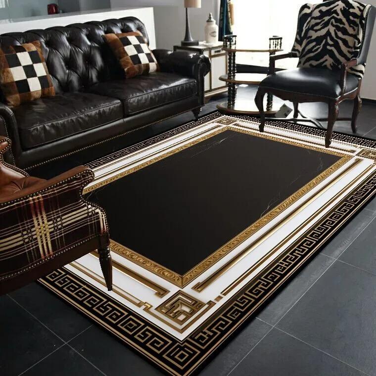 Black Gold Classical Carpets for Living Room Home Luxury Large Area Rugs Bedroom Decor Bathroom Anti-skid Washable Floor Mat